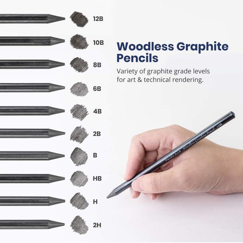 Pacific Arc Woodless Graphite Pencil 6 Pack Set, 12B, 10b, 8B, 6B, 4B, & 2B, for Sketching, Drawing, Coloring and Art - Image 2